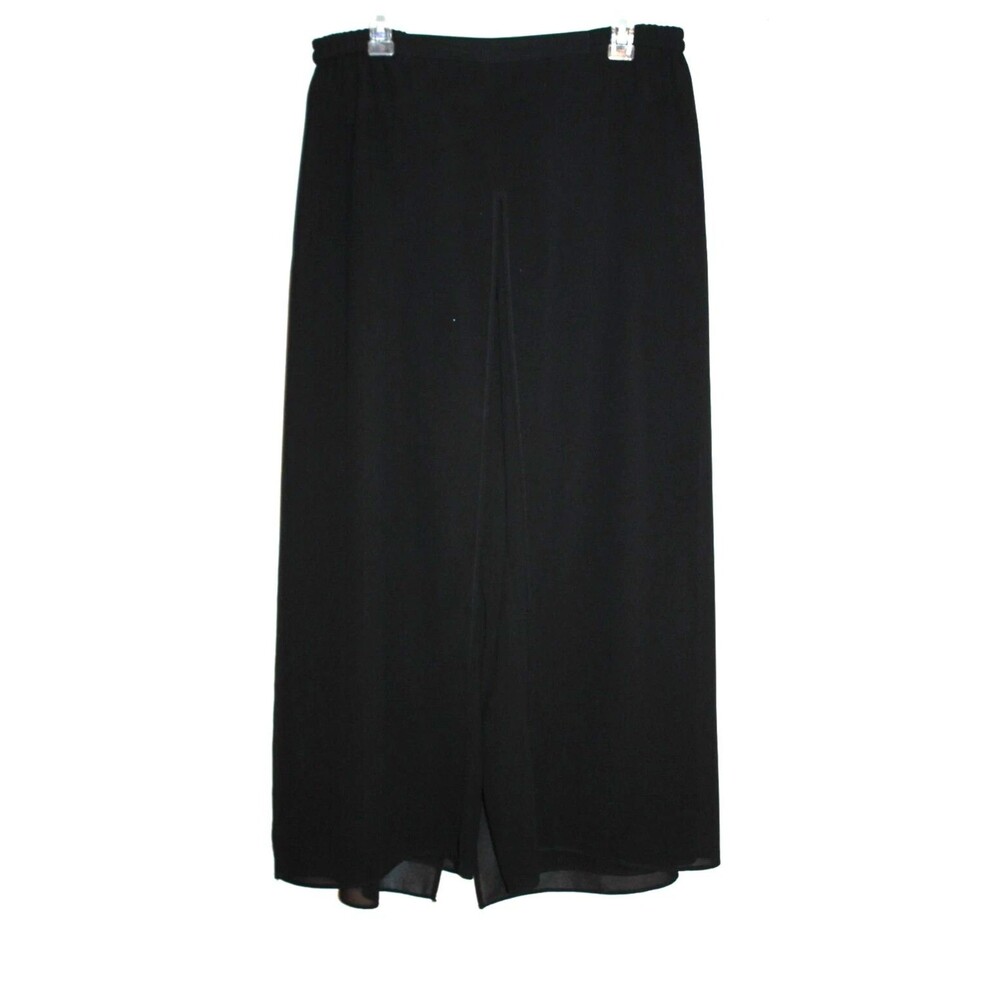 Dress Barn Womens Black Dressy Pants Wide Leg Sheer Overlay Stretch Pull On 14W
